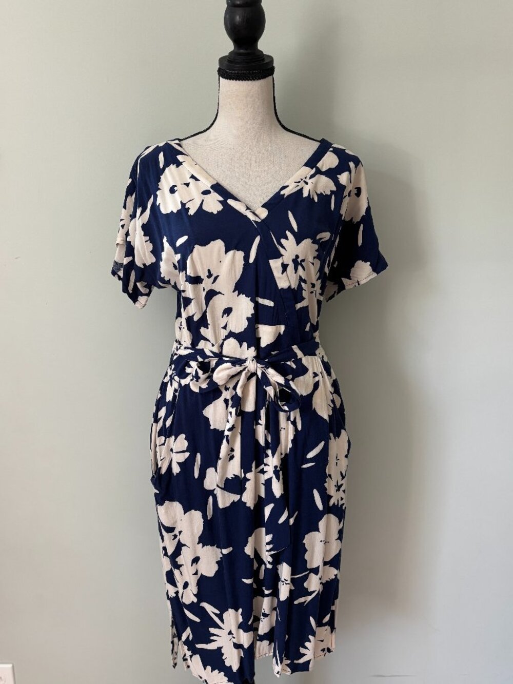 Bravissimo "Really Curvy" Navy Floral Faux Wrap Midi Dress Size 10 Like New